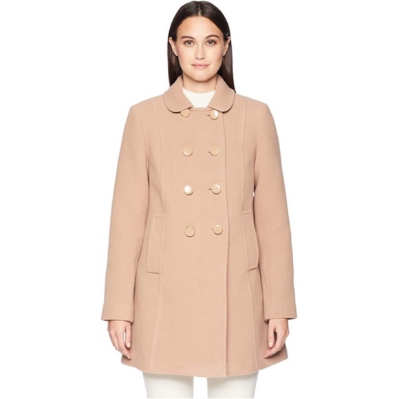 KATE SPADE Double Breasted Fawn Twill Coat LARGE NWT